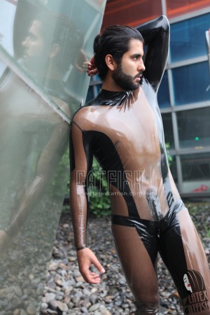 Men's 'Dual Tones' Transparent Latex Catsuit