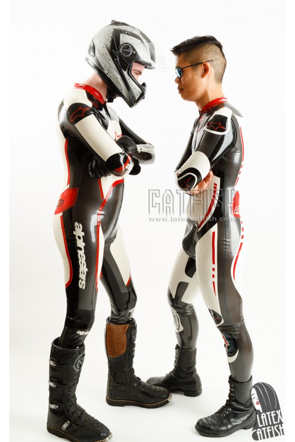 Men's Brand Name MotoGP Biker Latex Catsuit with Codpiece