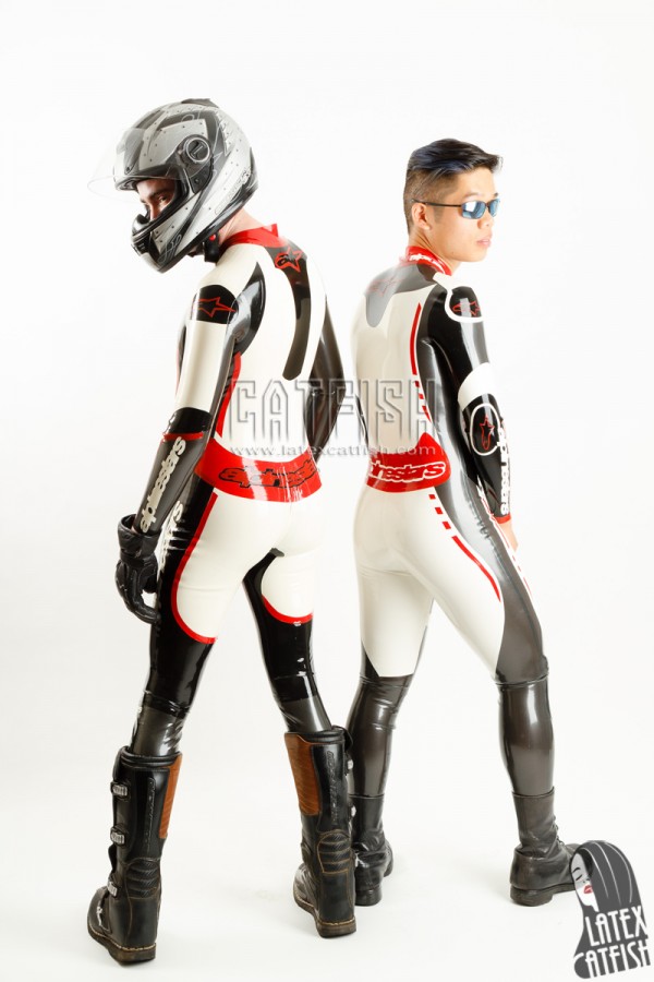 Men's Brand Name MotoGP Biker Latex Catsuit with Codpiece