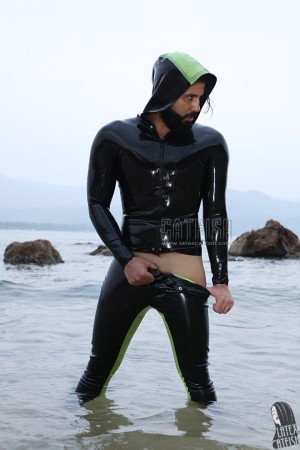 Men's Latex Front Zip Casual Hoodie Top