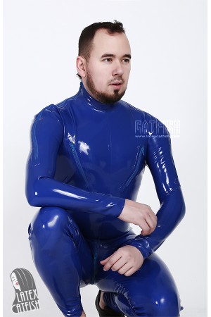 Men's Standard Shoulder Zipper Latex Catsuit With Nipple Zips