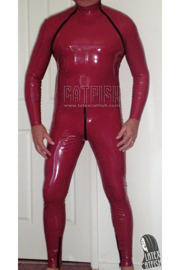 Men's Double Zipper Latex Catsuit