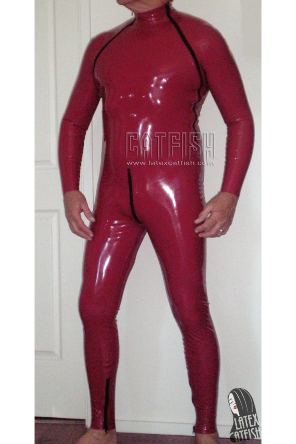 Men's Double Zipper Latex Catsuit