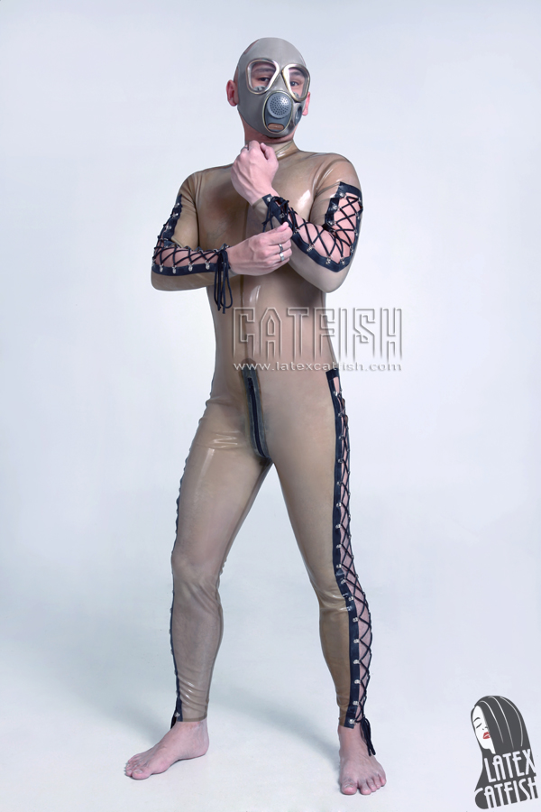 Men's 'Diamond Lacing' Back Zipper Latex Catsuit