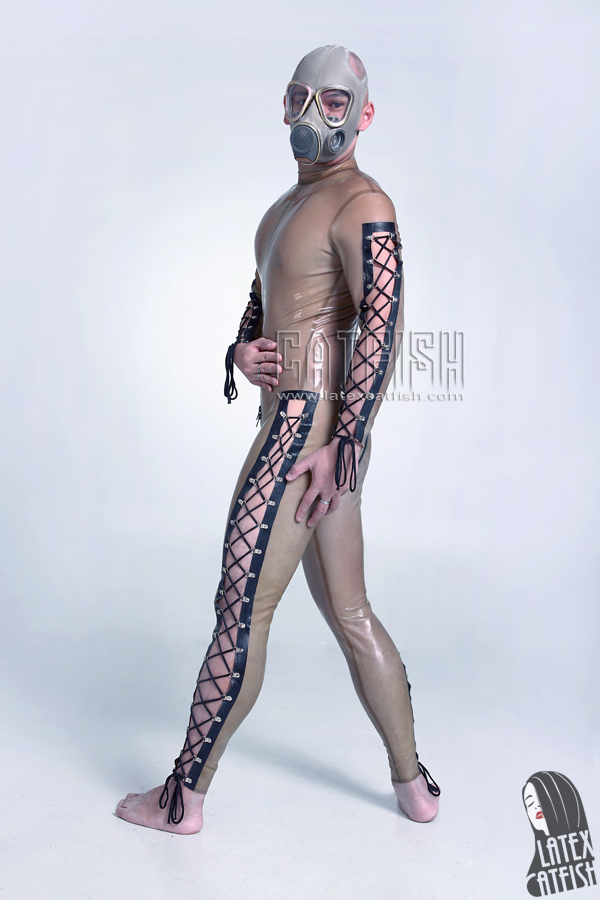 Men's 'Diamond Lacing' Back Zipper Latex Catsuit