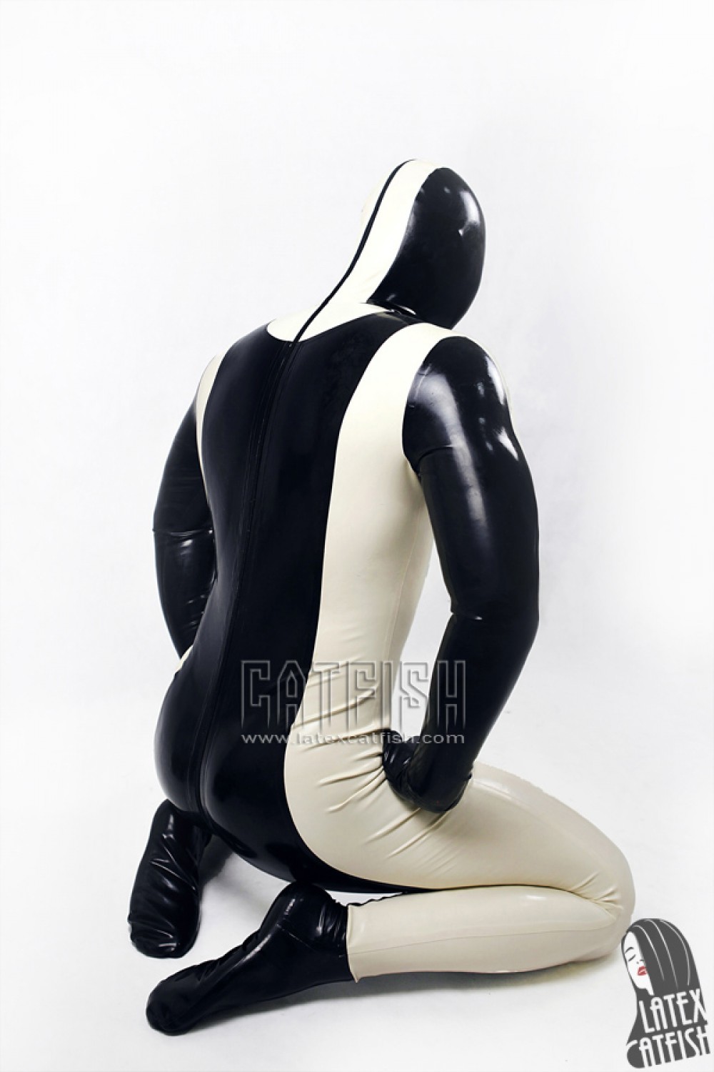 Men's Two-Tone Full Body Latex Gimp Catsuit Men's Two-Tone Full Body Latex Gimp Catsuit
