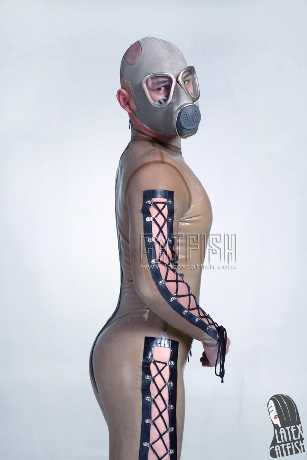 Men's 'Diamond Lacing' Back Zipper Latex Catsuit