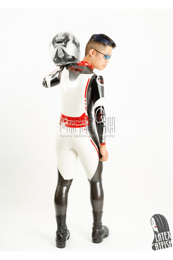 Men's Brand Name MotoGP Biker Latex Catsuit with Codpiece