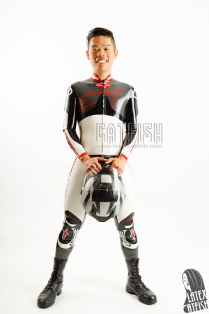 Men's Brand Name MotoGP Biker Latex Catsuit with Codpiece