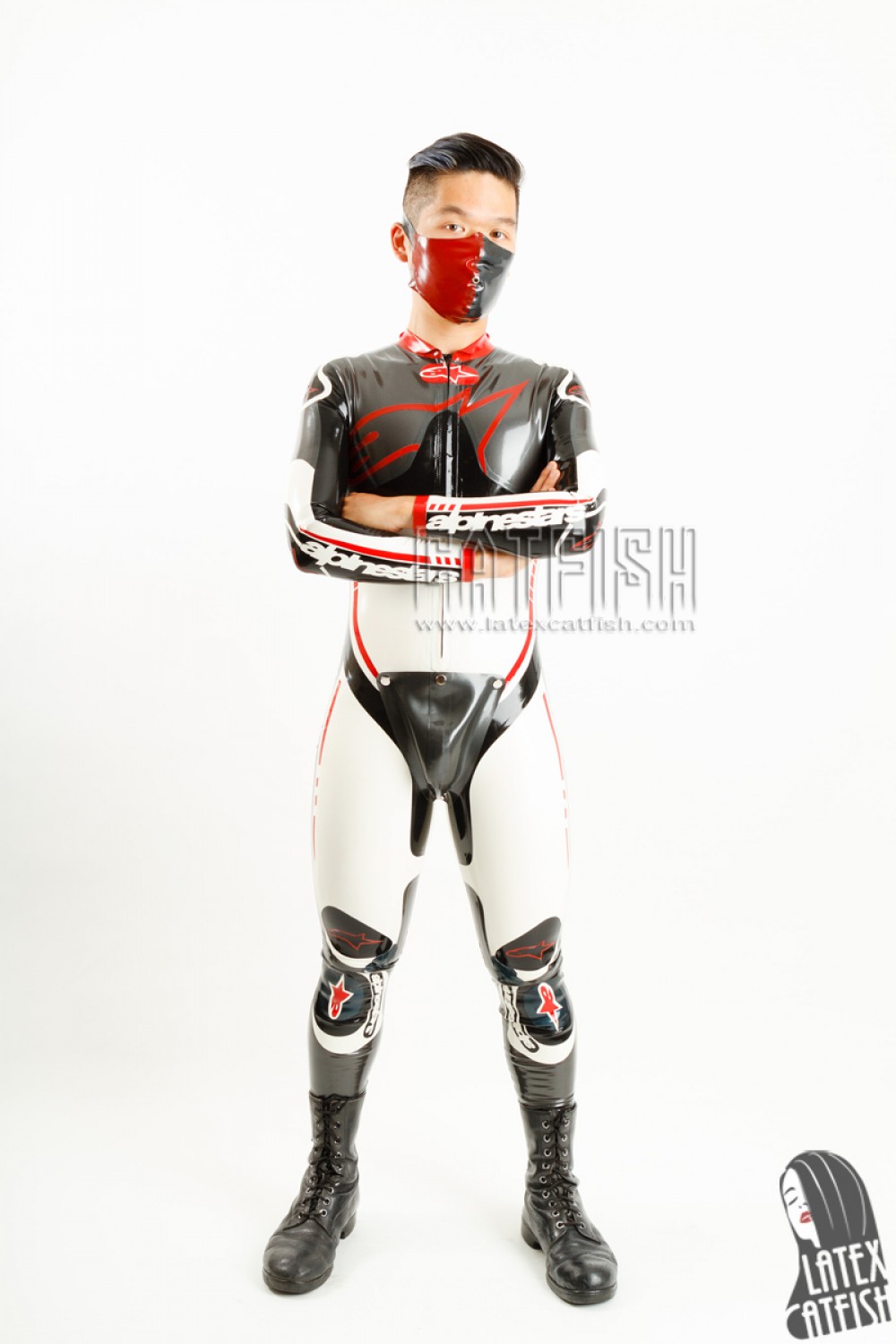 Men's Brand Name MotoGP Biker Latex Catsuit with Codpiece Men's Brand Name MotoGP Biker Latex Catsuit with Codpiece
