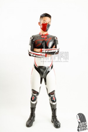 Men's Brand Name MotoGP Biker Latex Catsuit with Codpiece