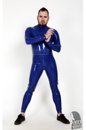 Men's Standard Shoulder Zipper Latex Catsuit With Nipple Zips