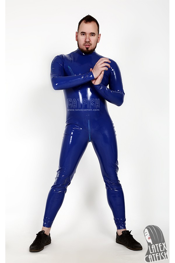 Men's Standard Shoulder Zipper Latex Catsuit With Nipple Zips