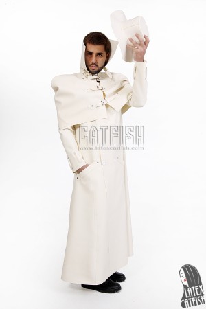 Men's Latex Caped Double-Breasted Trench Coat