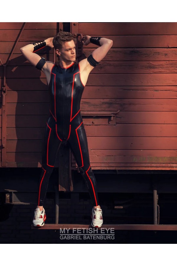 Men's Sleevless Latex Leggings Suit