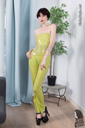 Low-Cut Strapless Latex Pants Suit