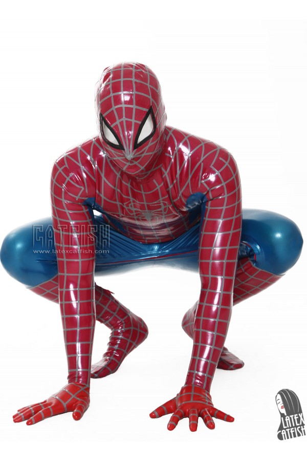 Men's Cosplay Red Spider Total Coverage Latex Catsuit