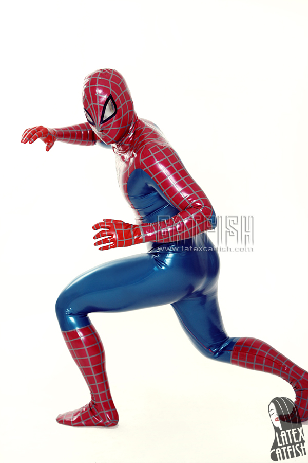Men's Cosplay Red Spider Total Coverage Latex Catsuit