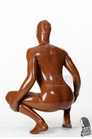 Men's '3-Way T-Shape' Back Zipper Hooded Latex Catsuit