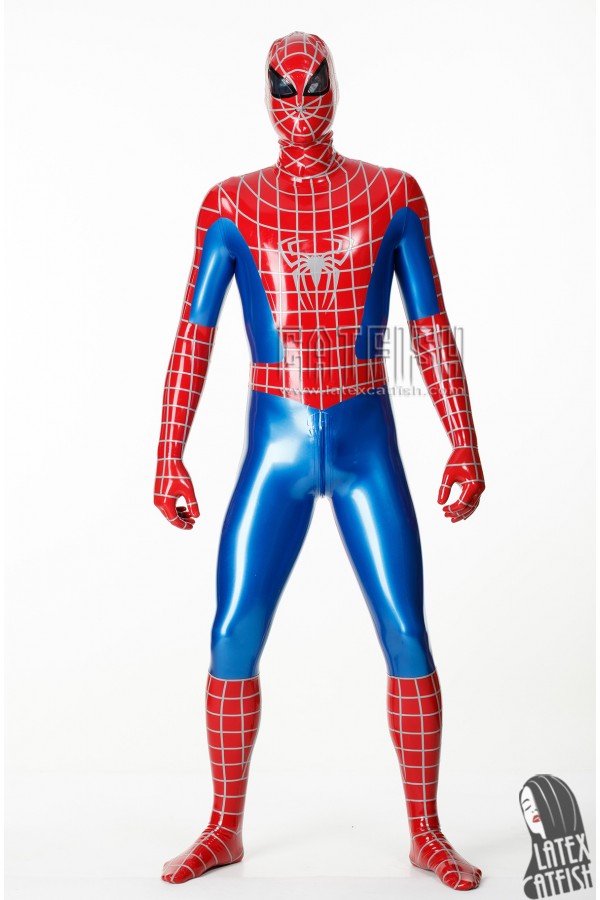 Men's Cosplay Red Spider Total Coverage Latex Catsuit