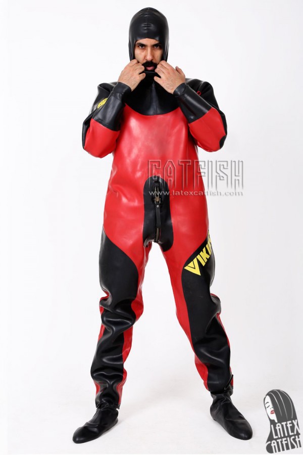 Men's Heavy Duty Brand Name Latex Hooded Drysuit Diving Suit Version 2