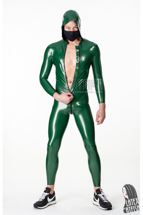 Men's Hooded Front Zipper Latex Catsuit