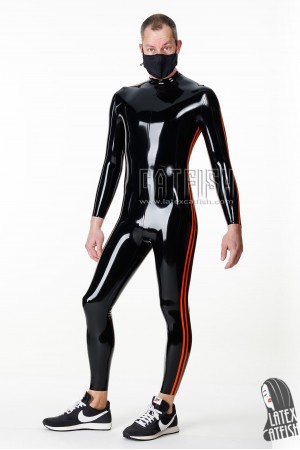 Men's Double-Stripe Nipple Zip Latex Catsuit