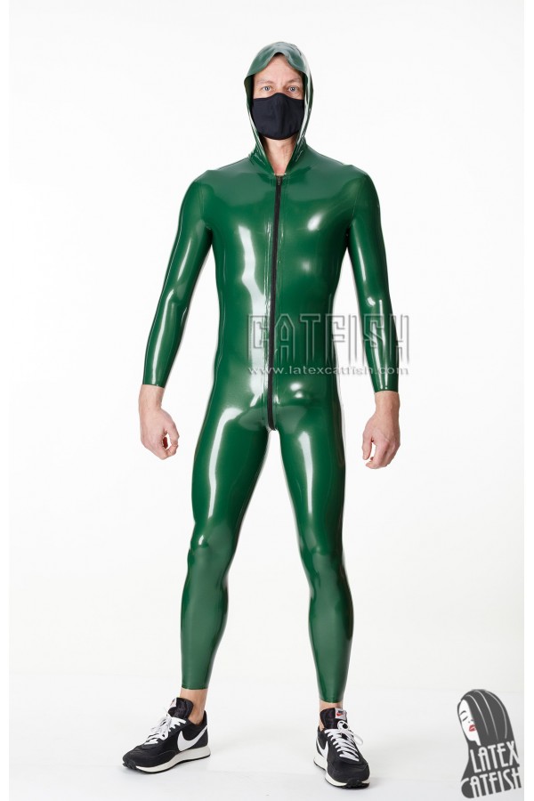 Men's Hooded Front Zipper Latex Catsuit