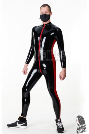 Men's 'Side-Striped' Front-Zipper Latex Catsuit