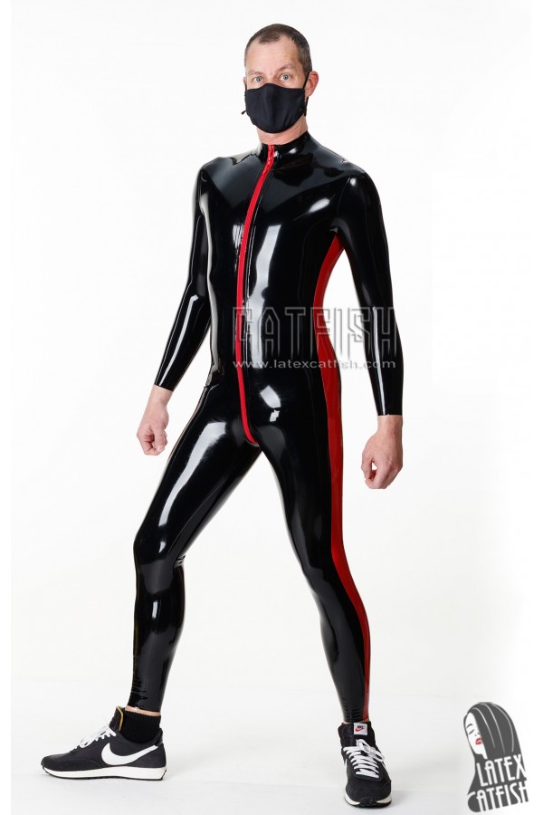 Men's 'Side-Striped' Front-Zipper Latex Catsuit
