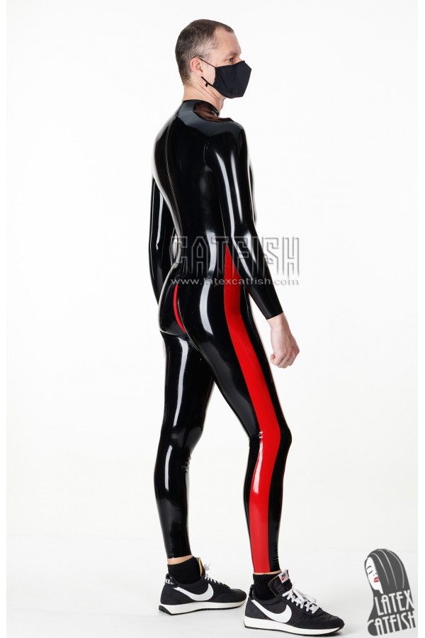 Men's 'Side-Striped' Front-Zipper Latex Catsuit