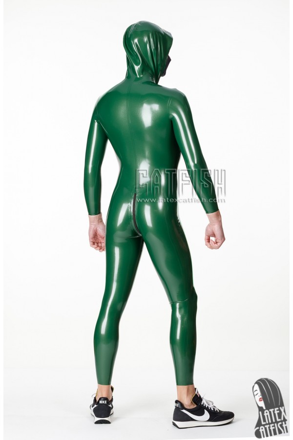 Men's Hooded Front Zipper Latex Catsuit