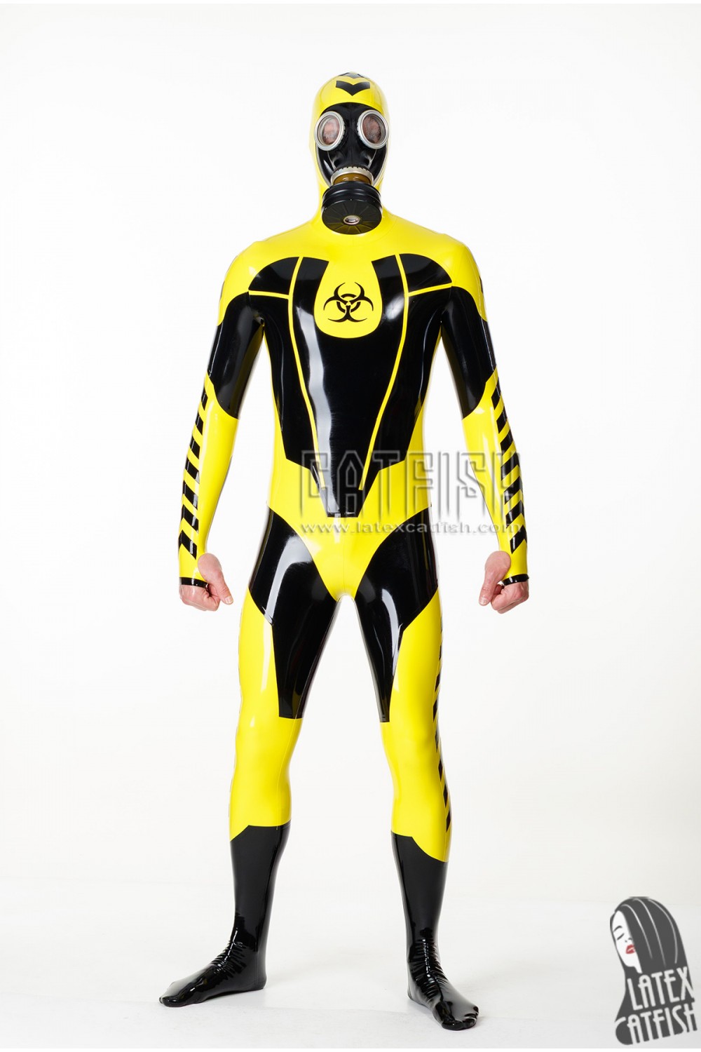 Men's 'Biohazardous' Hooded Latex Catsuit Men's 'Biohazardous' Hooded Latex Catsuit