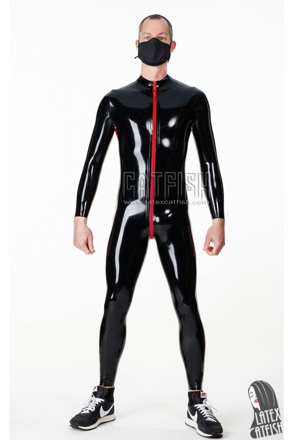 Men's 'Side-Striped' Front-Zipper Latex Catsuit