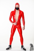 Men's Hooded Trims Front Zipper Latex Catsuit
