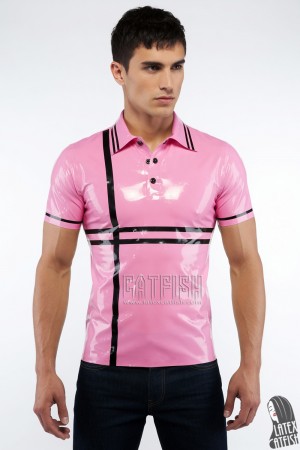 Formal Striped Latex Polo Shirt