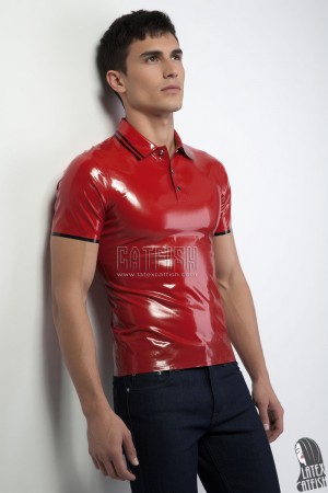 Men's Stud-Front Latex Polo Shirt