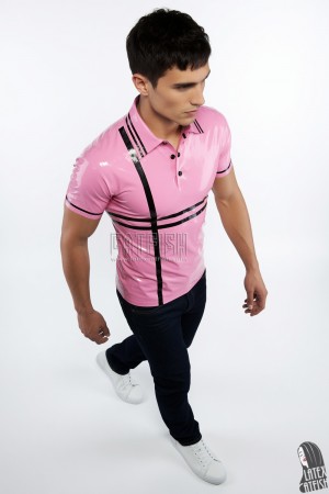 Formal Striped Latex Polo Shirt