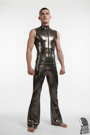 'Retro'70s' Flared Legs Sleeveless Latex Jumpsuit