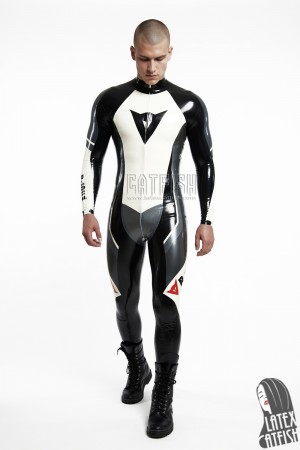 R-100X Branded Latex Biker Catsuit