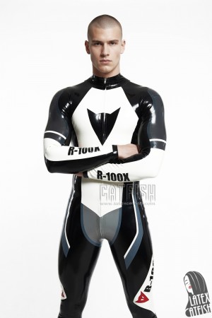 R-100X Branded Latex Biker Catsuit