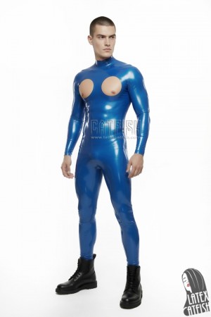 Men's Chest Holes Latex Catsuit