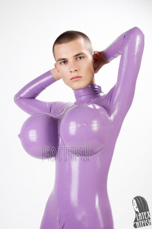 'Boobilicious' Inflatable Boobs Latex Catsuit