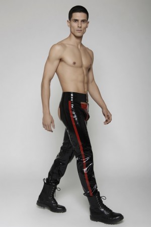High-Waisted Latex Striped-Leg Chaps