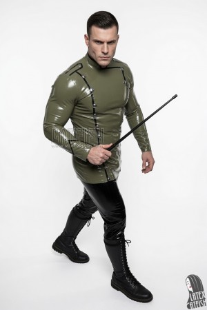 Long 'Military' Latex Double-Breasted Tunic Coat