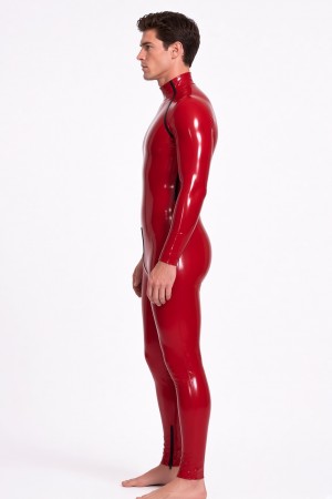 Men's Double Zipper Latex Catsuit