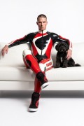 (stock clearance) Brand Name MotoGP Biker Front-Zip Latex Catsuit