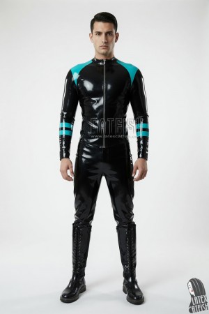 Collarless Zipped Long-sleeved Latex Jacket