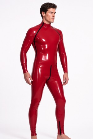 Men's Double Zipper Latex Catsuit