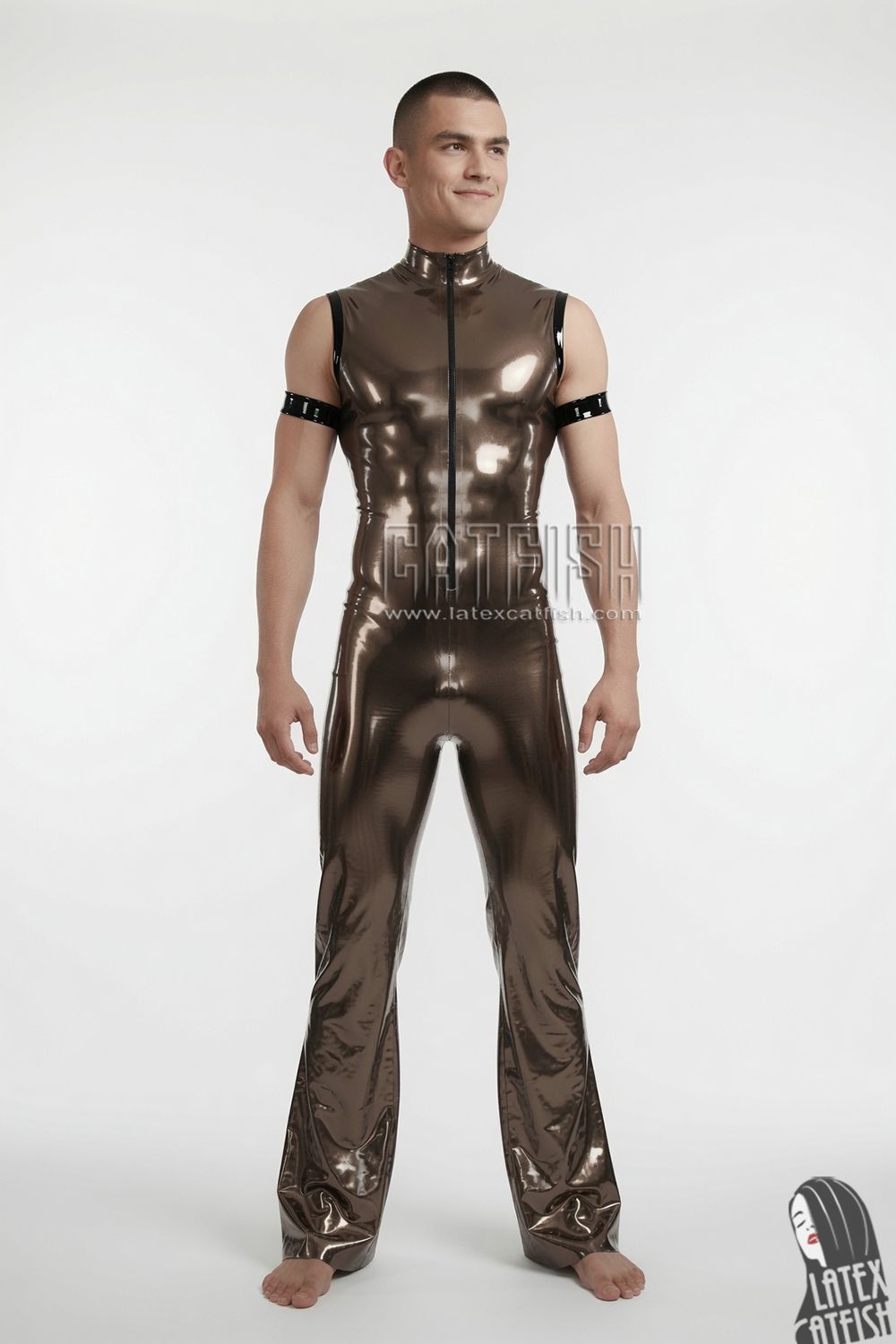 'Retro'70s' Flared Legs Sleeveless Latex Jumpsuit 'Retro'70s' Flared Legs Sleeveless Latex Jumpsuit